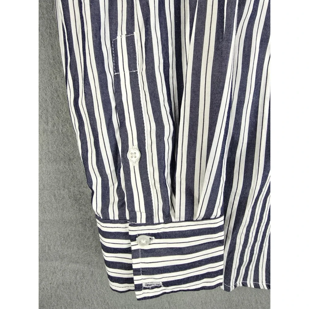 Quince Shirt Womens S Blue White Hudson Stripe Poplin Boyfriend Coastal Preppy